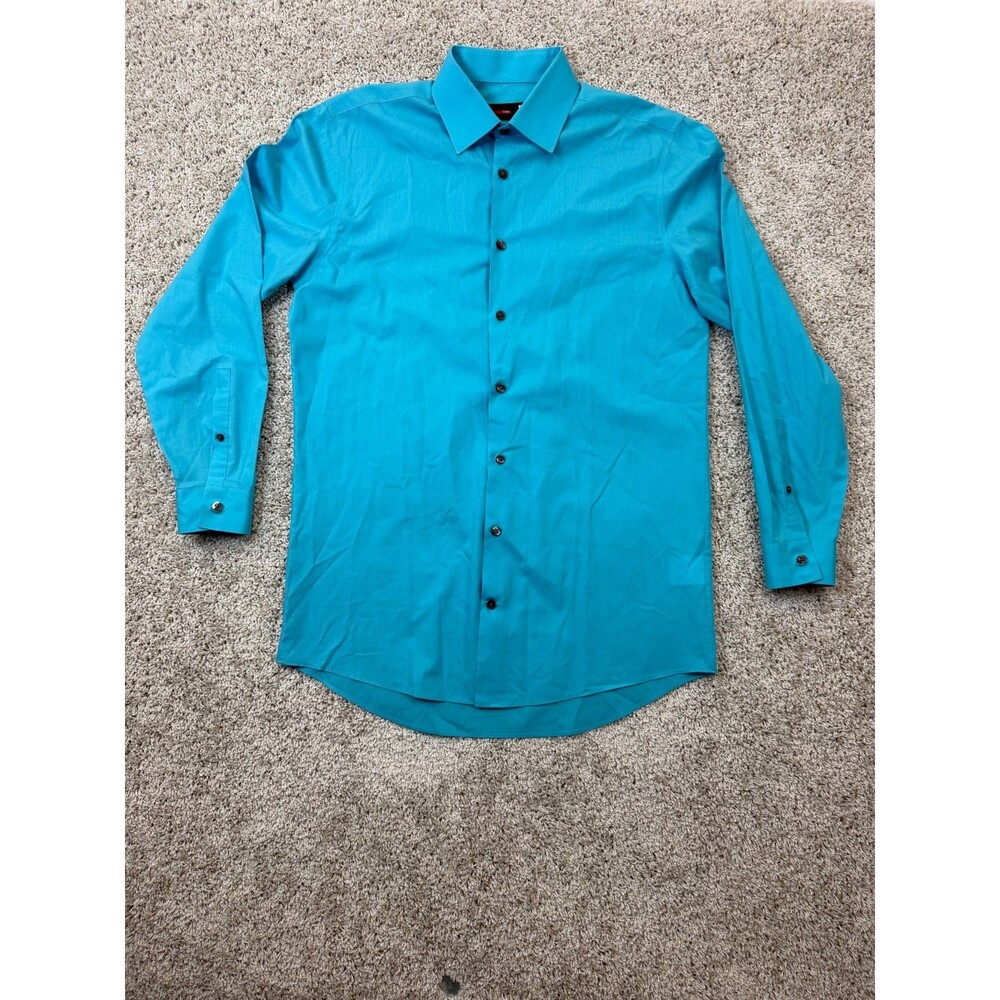 J Ferrar Mens Medium 15-15.5 32-33 Slim Fit Blue Long Sleeve Dress Shirt